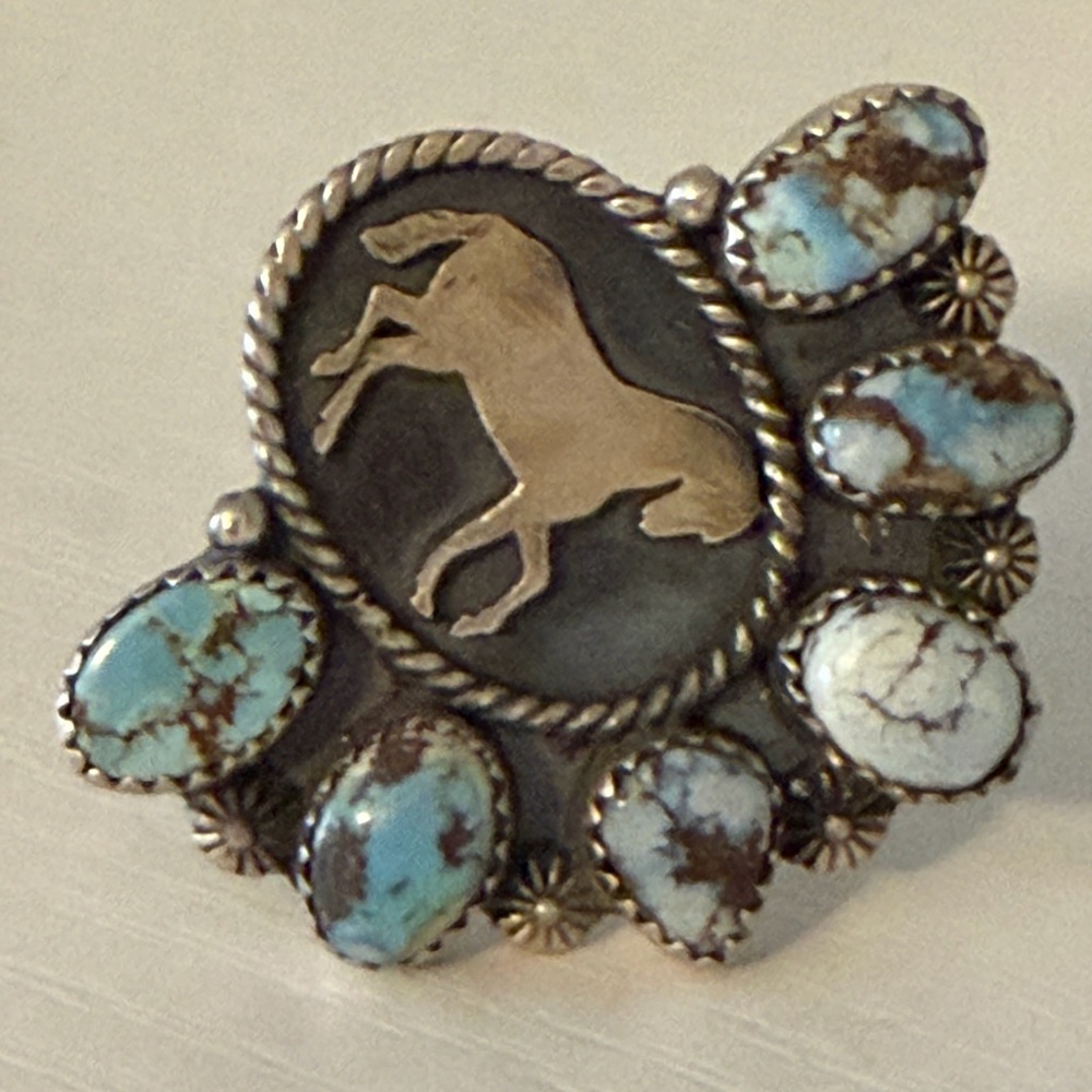 Turquoise & Sterling Silver Rodeo Ring - Picture 5 of 9